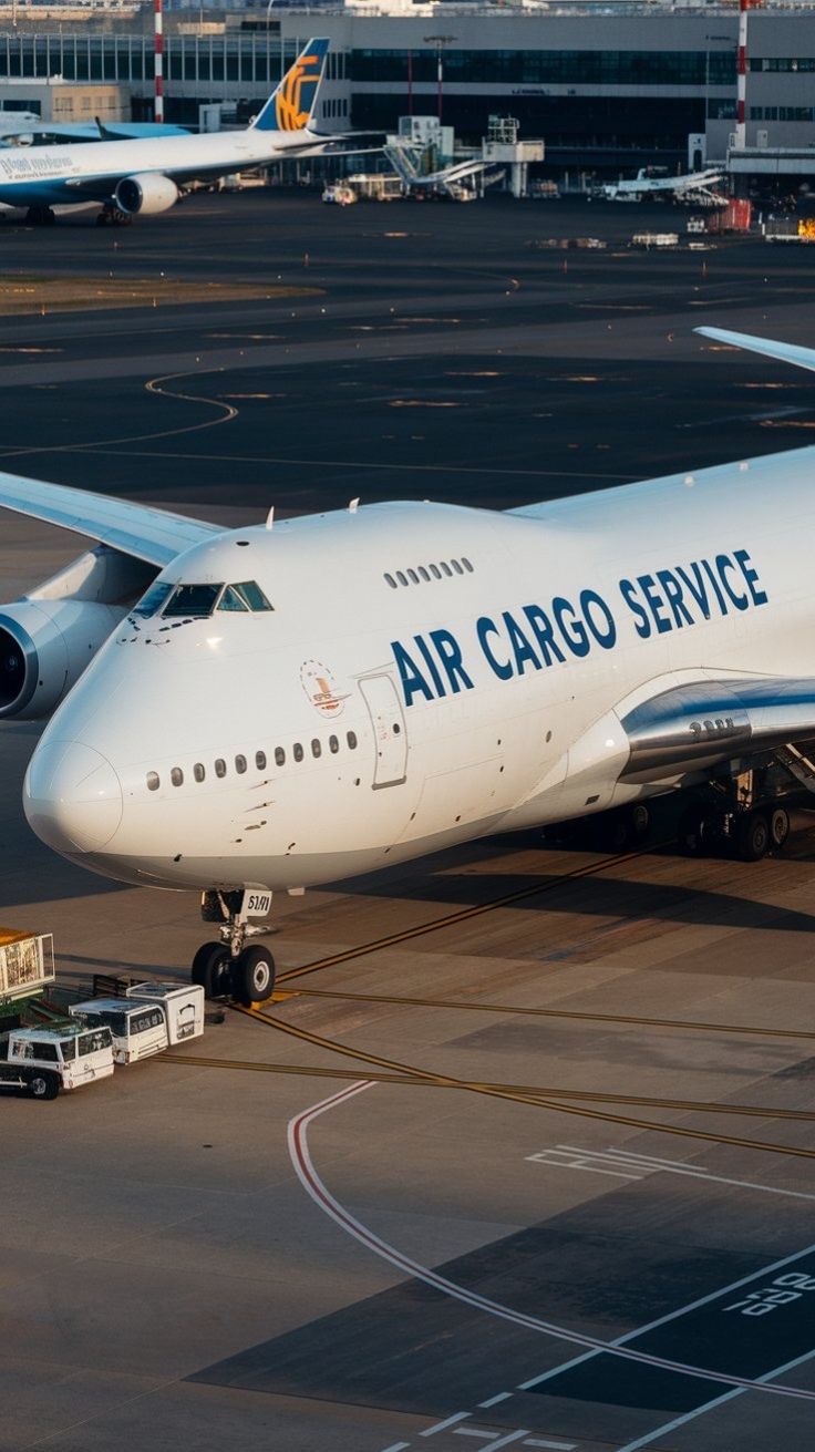 Wide-body air cargo freighter on the apron