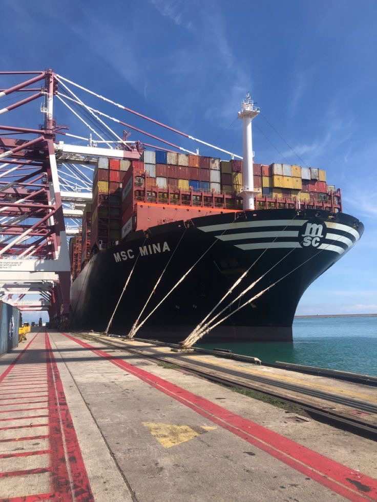 Container ship berthed at a port terminal