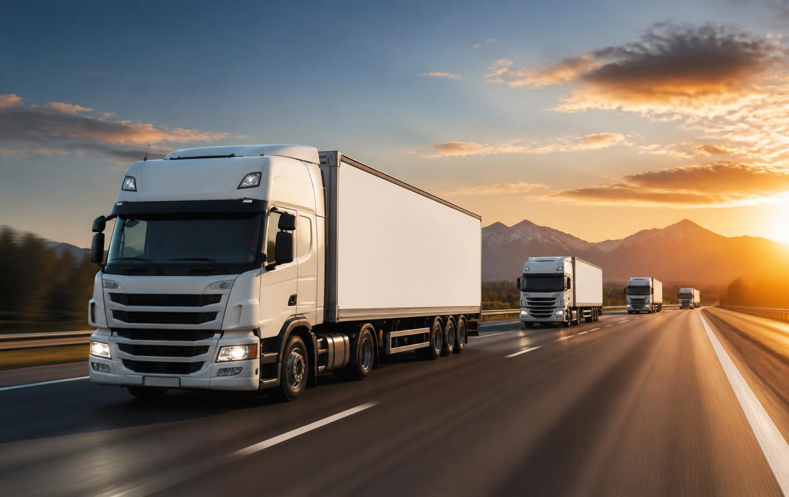 Freight trucks on an international highway corridor